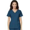 WonderWink W123 Women’s Stylized V-neck Top & Flat Front Double Cargo Pant Scrub Set + Badge Reel(Caribbean)