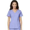 WonderWink W123 Women’s Stylized V-neck Top & Flat Front Double Cargo Pant Scrub Set + Badge Reel(Ceil Blue)