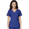 WonderWink W123 Women’s Stylized V-neck Top & Flat Front Double Cargo Pant Scrub Set + Badge Reel(Galaxy Blue)