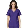 WonderWink W123 Women’s Stylized V-neck Top & Flat Front Double Cargo Pant Scrub Set + Badge Reel(Grape)