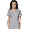 WonderWink W123 Women’s Stylized V-neck Top & Flat Front Double Cargo Pant Scrub Set + Badge Reel(Grey)