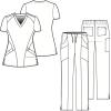 WonderWink W123 Women’s Stylized V-neck Top & Flat Front Double Cargo Pant Scrub Set + Badge Reel(Hunter)