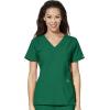 WonderWink W123 Women’s Stylized V-neck Top & Flat Front Double Cargo Pant Scrub Set + Badge Reel(Hunter)
