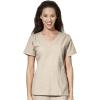 WonderWink W123 Women’s Stylized V-neck Top & Flat Front Double Cargo Pant Scrub Set + Badge Reel(Khaki)