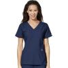 WonderWink W123 Women’s Stylized V-neck Top & Flat Front Double Cargo Pant Scrub Set + Badge Reel(Navy)