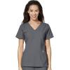 WonderWink W123 Women’s Stylized V-neck Top & Flat Front Double Cargo Pant Scrub Set + Badge Reel(Pewter)