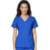 WonderWink W123 Women’s Stylized V-neck Top & Flat Front Double Cargo Pant Scrub Set + Badge Reel(Royal)
