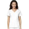 WonderWink W123 Women’s Stylized V-neck Top & Flat Front Double Cargo Pant Scrub Set + Badge Reel(White)