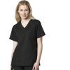 WonderWink WORK Women’s Scrubs V-Neck Chest Pocket Top & Pull On Cargo Pant Set + Badge Reel(Black)