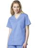WonderWink WORK Women’s Scrubs V-Neck Chest Pocket Top & Pull On Cargo Pant Set + Badge Reel(Ceil Blue)