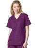 WonderWink WORK Women’s Scrubs V-Neck Chest Pocket Top & Pull On Cargo Pant Set + Badge Reel(Eggplant)