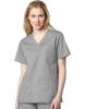 WonderWink WORK Women’s Scrubs V-Neck Chest Pocket Top & Pull On Cargo Pant Set + Badge Reel(Grey)