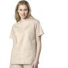 WonderWink WORK Women’s Scrubs V-Neck Chest Pocket Top & Pull On Cargo Pant Set + Badge Reel(Khaki)