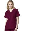 WonderWink WORK Women’s Scrubs V-Neck Chest Pocket Top & Pull On Cargo Pant Set + Badge Reel(Wine)