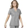 WonderWink Work Women’s Wrap Top & Scrub Skirt Set + Badge Reel(Grey)