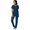 WonderWink PRO Women’s 4 Pocket Notch Neck Top & Knit Waist Cargo Pant Scrub Set + Badge Reel(Caribbean Blue)