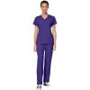 WonderWink W123 Women’s Mock Wrap Top & Flat Front Double Cargo Pant Scrub Set + Badge Reel(Grape)