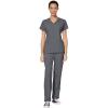 WonderWink W123 Women’s Mock Wrap Top & Flat Front Double Cargo Pant Scrub Set + Badge Reel(Pewter)