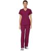 WonderWink W123 Women’s Mock Wrap Top & Flat Front Double Cargo Pant Scrub Set + Badge Reel(Wine)