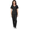 WonderWink W123 Women’s Stylized V-neck Top & Flat Front Double Cargo Pant Scrub Set + Badge Reel(Black)