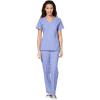 WonderWink W123 Women’s Stylized V-neck Top & Flat Front Double Cargo Pant Scrub Set + Badge Reel(Ceil Blue)