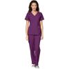 WonderWink W123 Women’s Stylized V-neck Top & Flat Front Double Cargo Pant Scrub Set + Badge Reel(Eggplant)