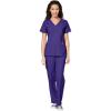 WonderWink W123 Women’s Stylized V-neck Top & Flat Front Double Cargo Pant Scrub Set + Badge Reel(Grape)