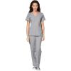 WonderWink W123 Women’s Stylized V-neck Top & Flat Front Double Cargo Pant Scrub Set + Badge Reel(Grey)