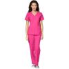 WonderWink W123 Women’s Stylized V-neck Top & Flat Front Double Cargo Pant Scrub Set + Badge Reel(Hot Pink)