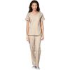 WonderWink W123 Women’s Stylized V-neck Top & Flat Front Double Cargo Pant Scrub Set + Badge Reel(Khaki)