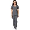 WonderWink W123 Women’s Stylized V-neck Top & Flat Front Double Cargo Pant Scrub Set + Badge Reel(Pewter)