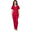 WonderWink W123 Women’s Stylized V-neck Top & Flat Front Double Cargo Pant Scrub Set + Badge Reel(Red)