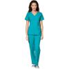 WonderWink W123 Women’s Stylized V-neck Top & Flat Front Double Cargo Pant Scrub Set + Badge Reel(Teal)