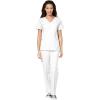 WonderWink W123 Women’s Stylized V-neck Top & Flat Front Double Cargo Pant Scrub Set + Badge Reel(White)