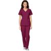 WonderWink W123 Women’s Stylized V-neck Top & Flat Front Double Cargo Pant Scrub Set + Badge Reel(Wine)