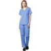 WonderWink WORK Women’s Scrubs V-Neck Chest Pocket Top & Pull On Cargo Pant Set + Badge Reel(Ceil Blue)