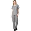 WonderWink WORK Women’s Scrubs V-Neck Chest Pocket Top & Pull On Cargo Pant Set + Badge Reel(Grey)