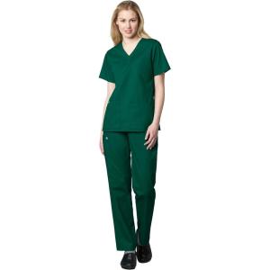 WonderWink WORK Women’s Scrubs V-Neck Chest Pocket Top & Pull On Cargo Pant Set + Badge Reel(Hunter)