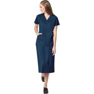 WonderWink Work Women’s Wrap Top & Scrub Skirt Set + Badge Reel(Caribbean)