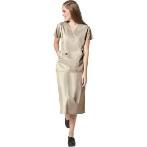 WonderWink Work Women’s Wrap Top & Scrub Skirt Set + Badge Reel(Khaki)
