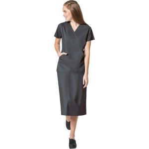 WonderWink Work Women’s Wrap Top & Scrub Skirt Set + Badge Reel(Pewter)