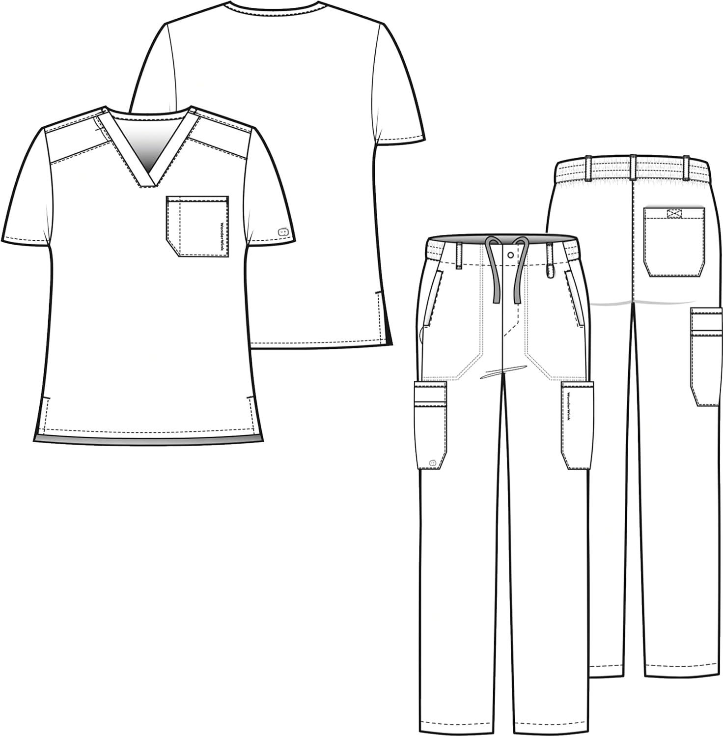 imageWonderWink PRO Mens VNeck Top amp Straight Leg Cargo Pant Scrub Set Badge ReelBlack