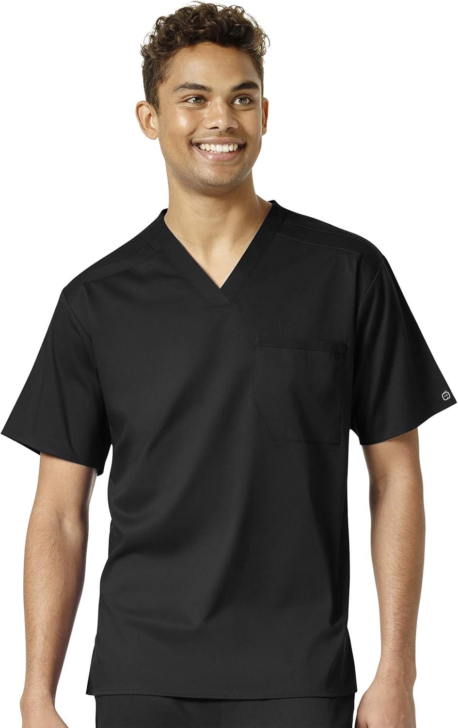 imageWonderWink PRO Mens VNeck Top amp Straight Leg Cargo Pant Scrub Set Badge ReelBlack