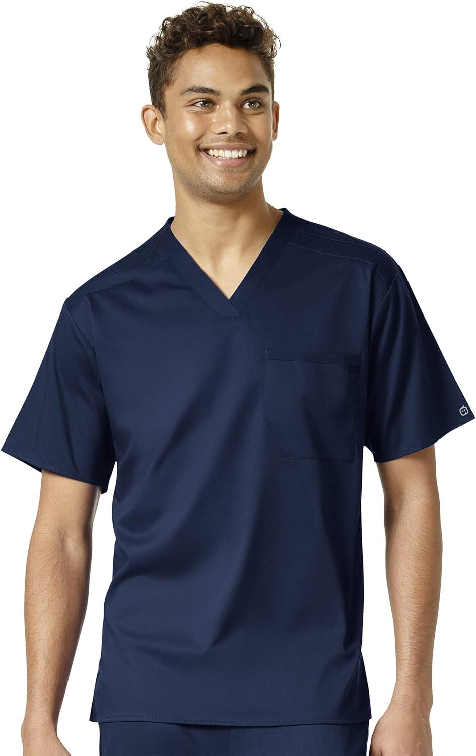 imageWonderWink PRO Mens VNeck Top amp Straight Leg Cargo Pant Scrub Set Badge ReelNavy