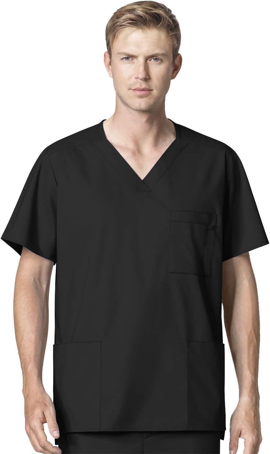 imageWonderWork Mens Vneck MultiPocket Top amp Mens Cargo Pant Scrub Set Badge ReelBlack