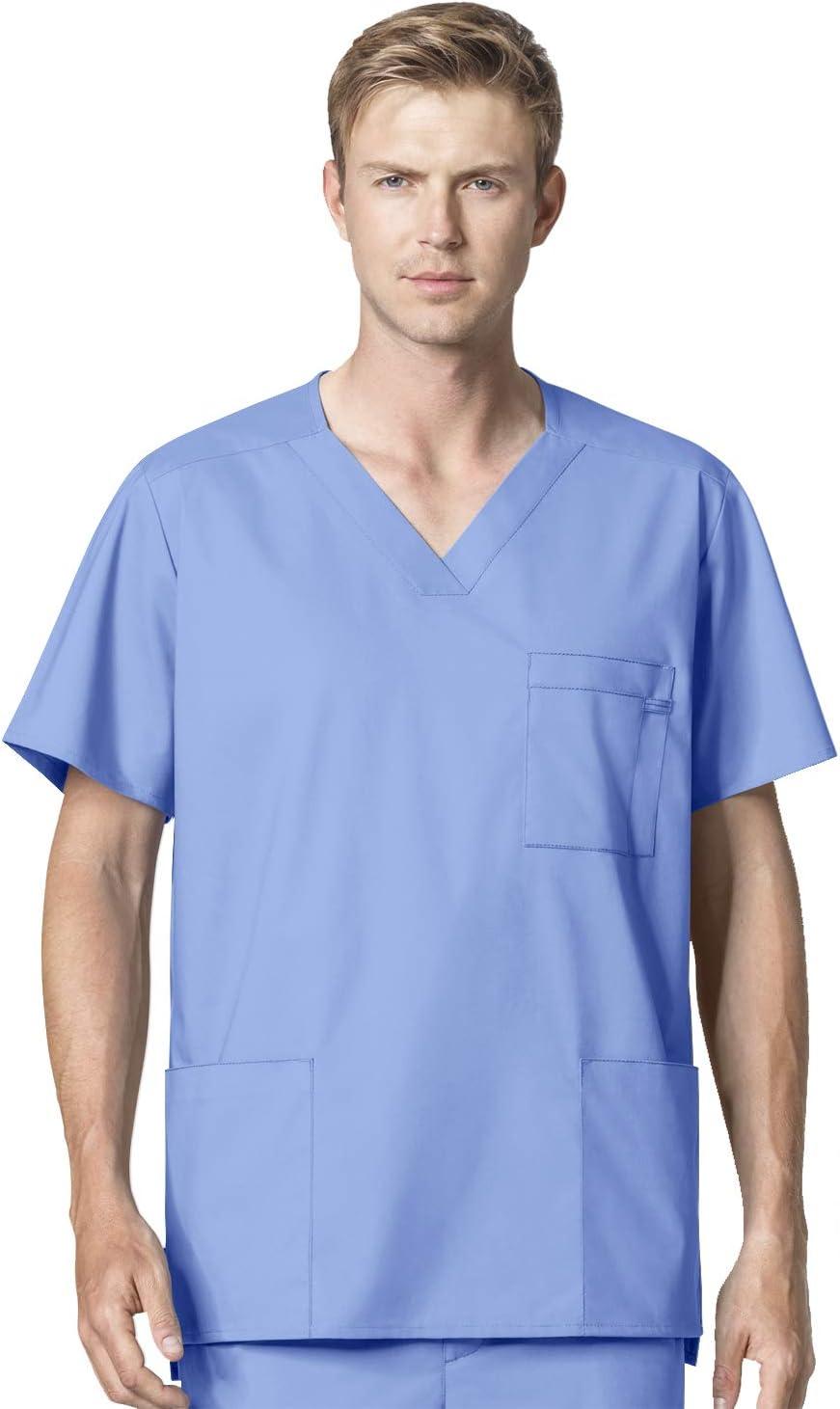 imageWonderWork Mens Vneck MultiPocket Top amp Mens Cargo Pant Scrub Set Badge ReelCeil Blue