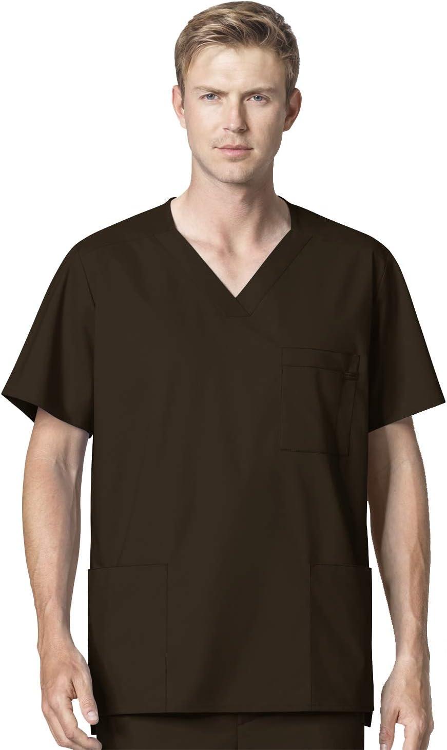 imageWonderWork Mens Vneck MultiPocket Top amp Mens Cargo Pant Scrub Set Badge ReelChocolate