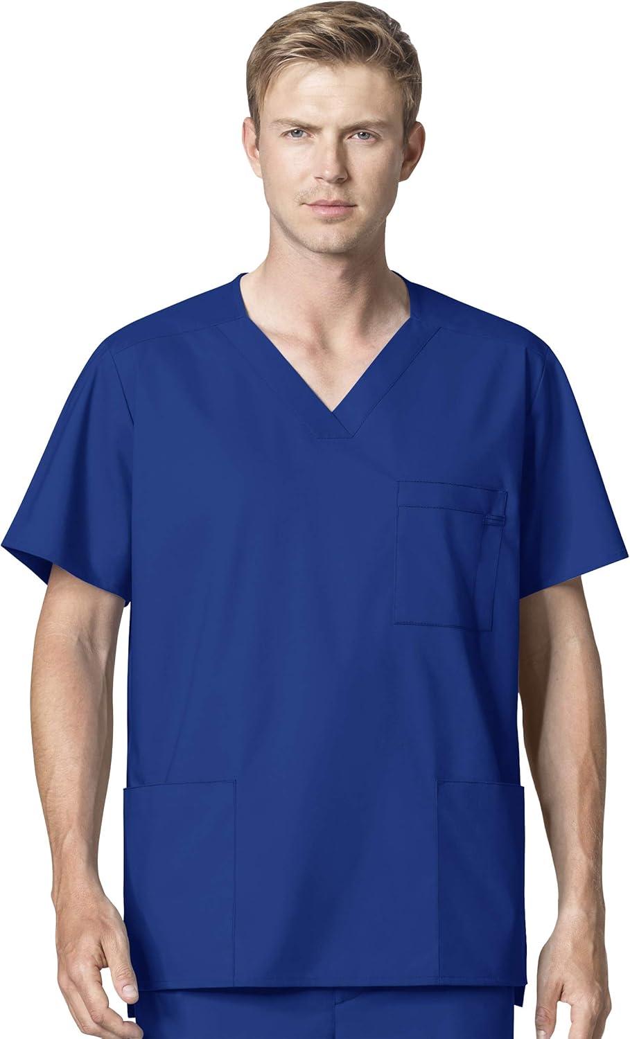 imageWonderWork Mens Vneck MultiPocket Top amp Mens Cargo Pant Scrub Set Badge ReelGalaxy Blue