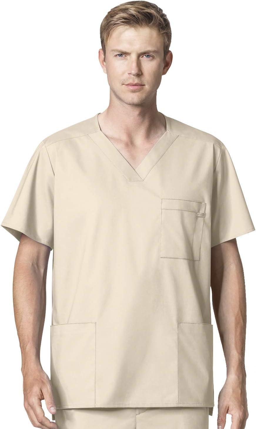 imageWonderWork Mens Vneck MultiPocket Top amp Mens Cargo Pant Scrub Set Badge ReelKhaki