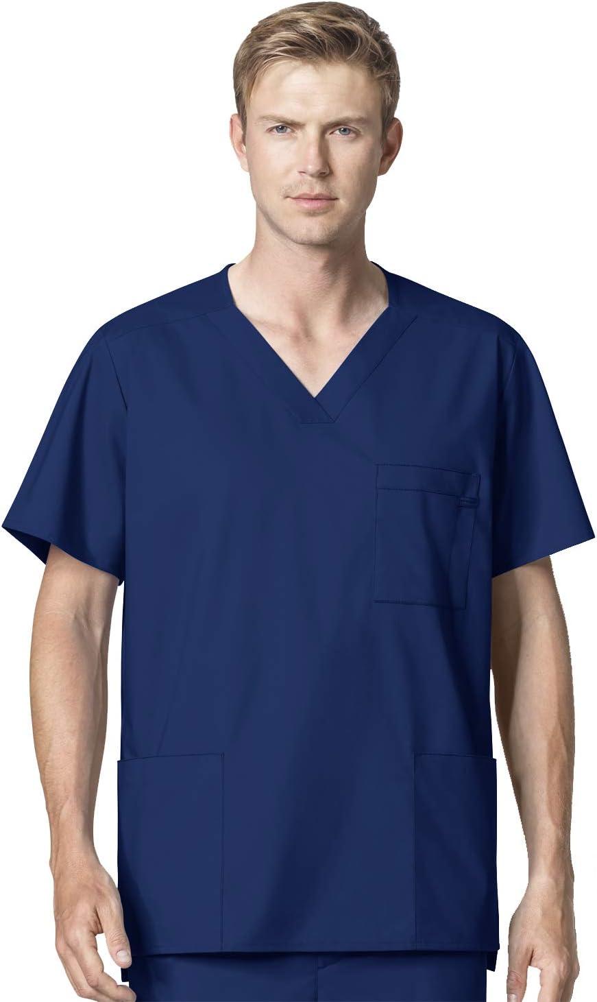 imageWonderWork Mens Vneck MultiPocket Top amp Mens Cargo Pant Scrub Set Badge ReelNavy
